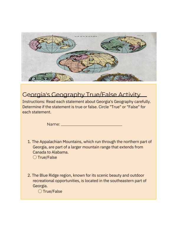 Georgia's Geography-True/False Activity-SS8G1 - Image 2