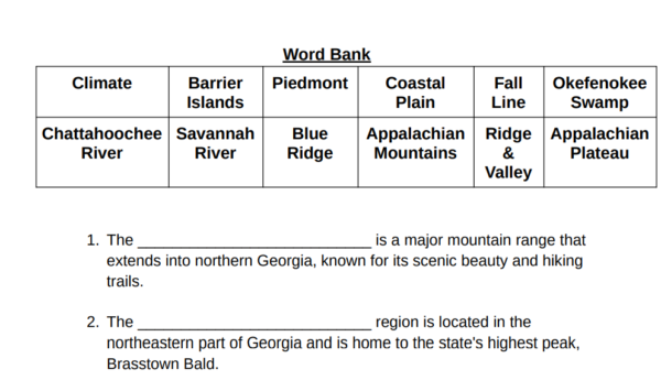 Georgia's Geography-Vocabulary Assignment-SS8G1 - Image 2