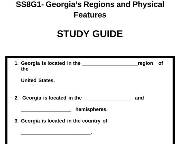 SS8G1-Georgia's Regions and Physical Features (Study-Guide) - Image 2